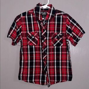 Point Zero Red and Black Plaid Short-Sleeve Button-Down S (boy)